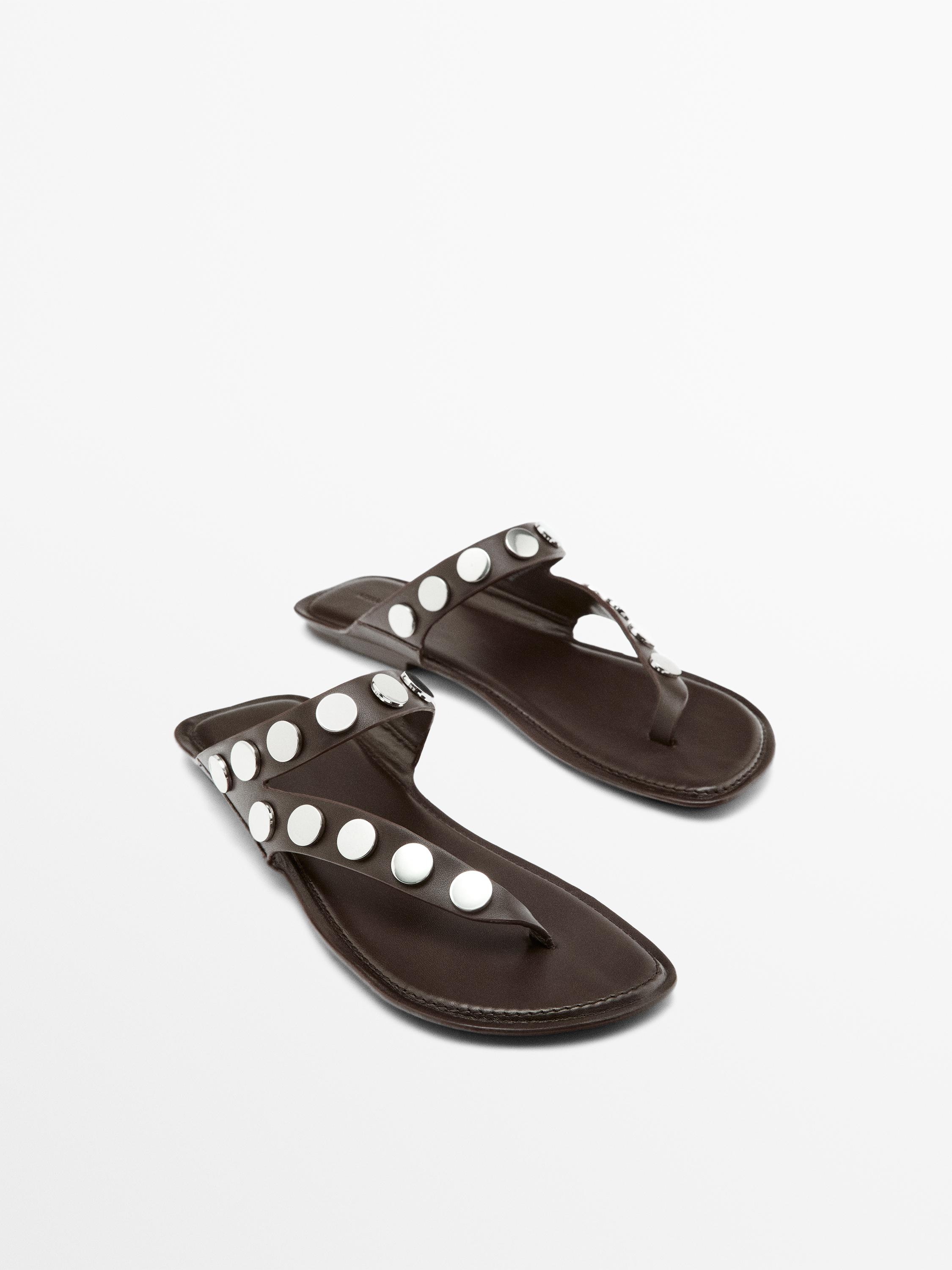 Split leather sandals with studs